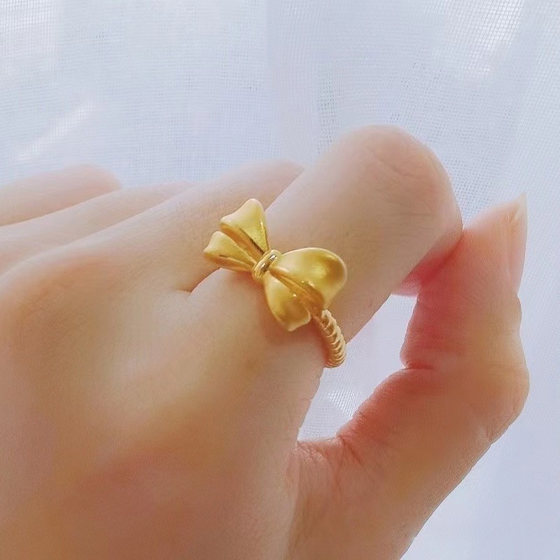 瑞诺(ruinuo)黄金在逃公主蝴蝶结戒指女戒子999足金生日三八妇女节