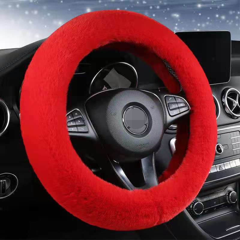 硕基su7小米汽车 汽车方向盘套加绒保暖冬季毛绒通用型把套 红色