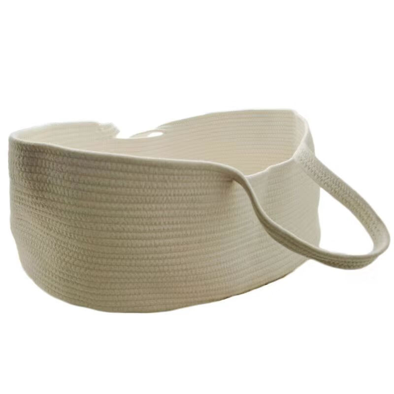 CLCEY宝宝外出手提篮子风婴儿花篮手提篮 便携式婴儿摇篮睡篮 车载  长 棕配白婴儿篮加白色软海棉垫 (