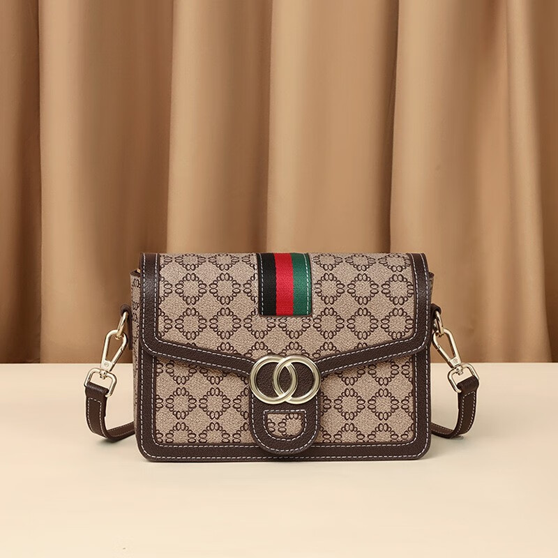 酷奇袋鼠包包酷奇女包轻奢包包女包单肩包女士斜挎包印花包送老婆生日礼物 浅啡色 三条肩带【礼盒包装】