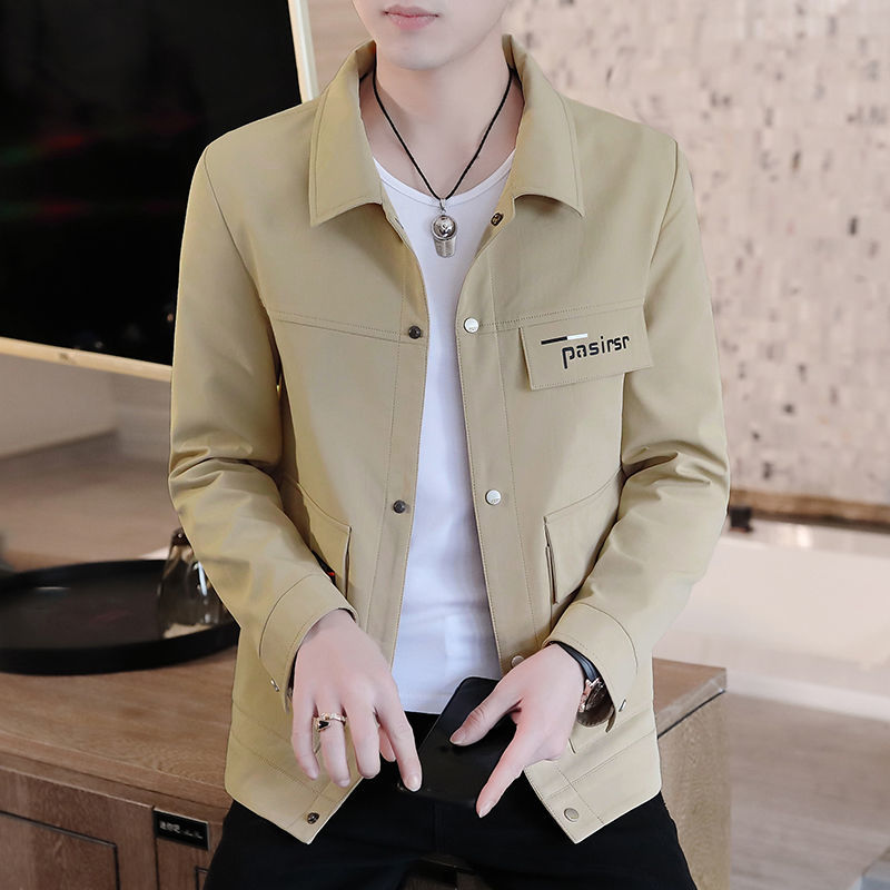 yuqiu)春装男装休闲上衣男成熟稳重春秋帅气翻领夹克春季外套2021年新