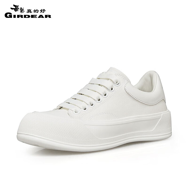 哥弟真的好女鞋低帮绑带帆布素面休闲鞋小白鞋帆布鞋板鞋ax12202 白