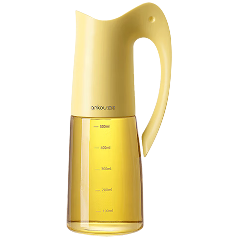 安扣（ANKOU）油壶玻璃调料瓶罐防漏油罐家用厨房用具自动开合不挂油重力油瓶 重力自开合油壶-黄色