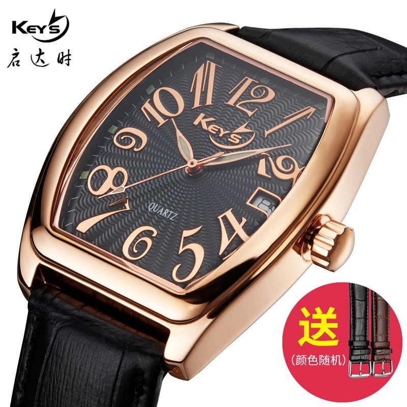 启达时(keys)阿拉伯大数字酒桶型手表男机械风格夜光防水潮流手表生日
