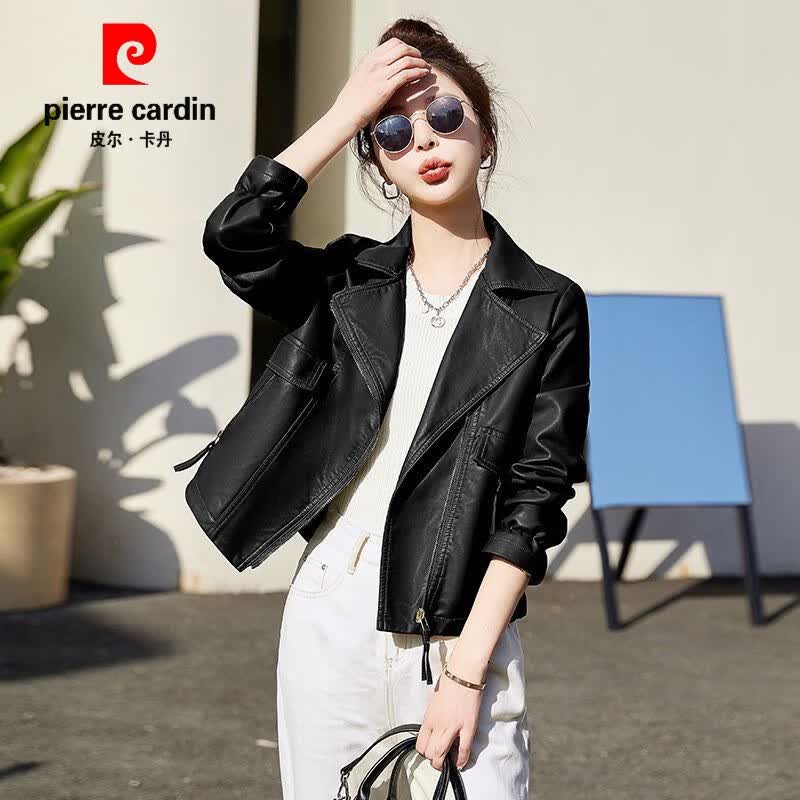 皮尔卡丹（pierre cardin）春季外套女皮衣短款小个子宽松西装领2023年新款感休闲皮夹克 黑色 M(80-100斤)怎么看?
