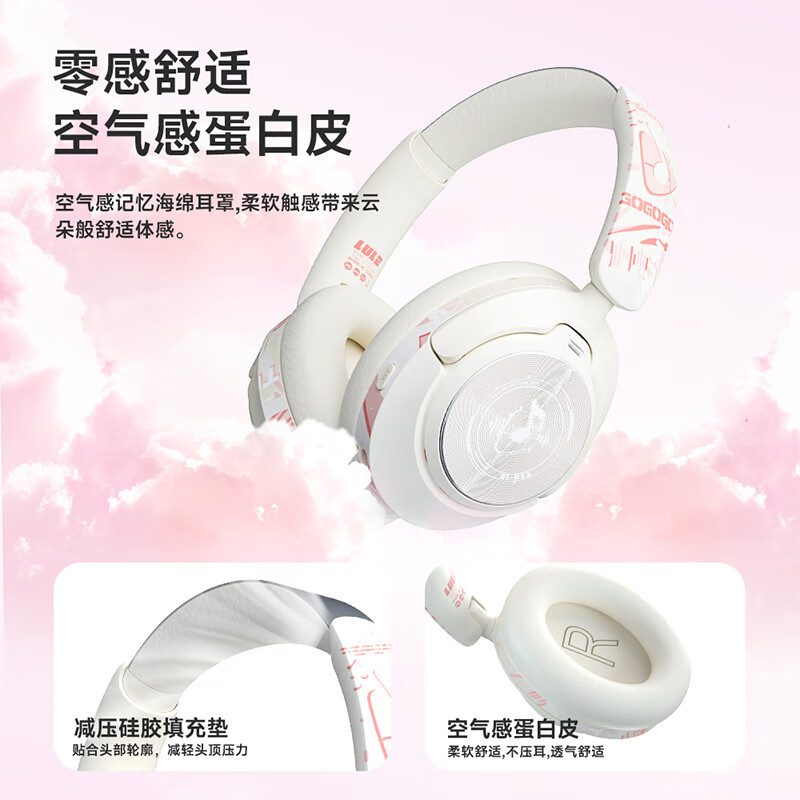 JBLE索尼通用2025年新款无线蓝牙耳机头戴式电脑游戏电竞高续航低延时带麦可有线降噪全包适用苹果华为 樱花粉【ANC降噪+5.4蓝牙】