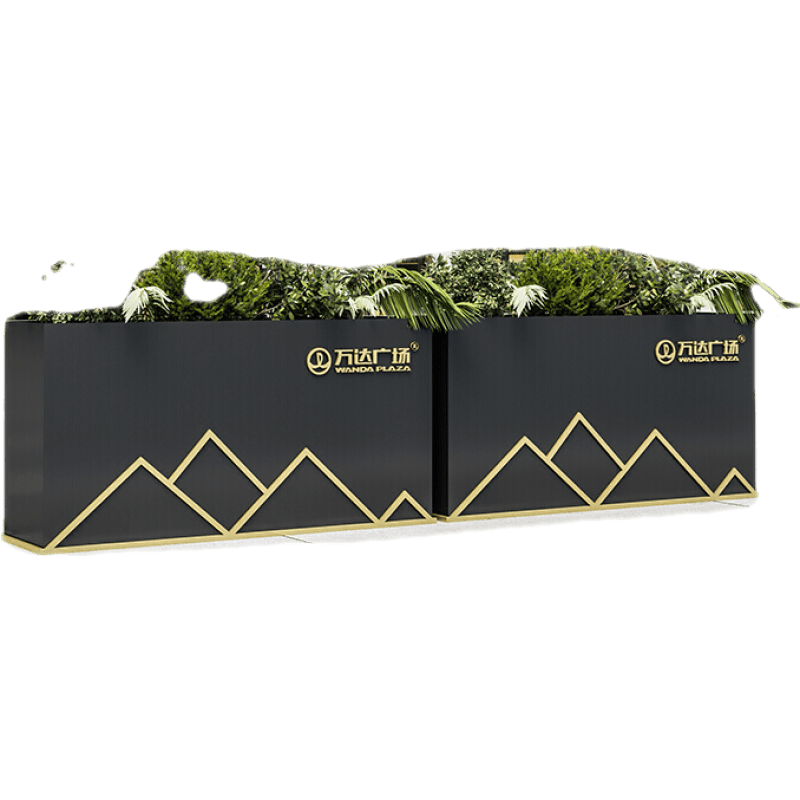 可定做 精甄 铁艺花箱户外室内隔断围栏定制创意山形金框种植箱花坛花槽组合 长60*30*60cm高【带金框】