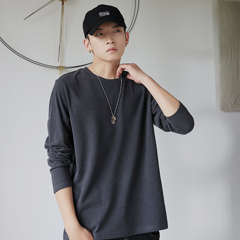 真维斯(JEANSWEST) T恤长袖男秋冬加绒加厚打底立领上衣打底衫上衣服长袖纯色t恤 黑色【立领】 4XL(推荐体重200斤-220斤左右)