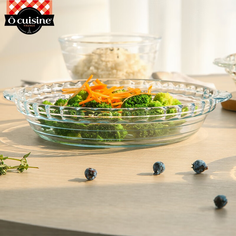 欧贵厨法国进口 耐热玻璃披萨模具微波炉烤箱专用烘培鲍鱼盘带把 带把鲍鱼碟 26cm 【10英寸】