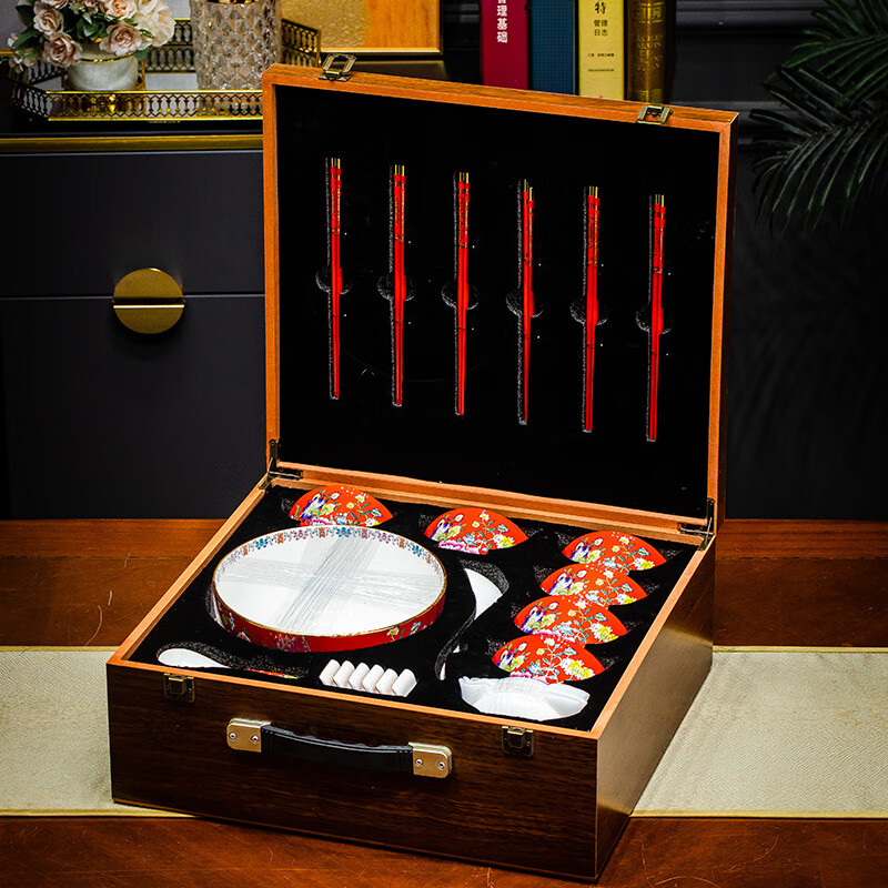 曼远景德镇珐琅彩餐具套装商用送礼物骨瓷家用米饭碗汤面碗高档礼品碗 虞美人富贵白 38件套