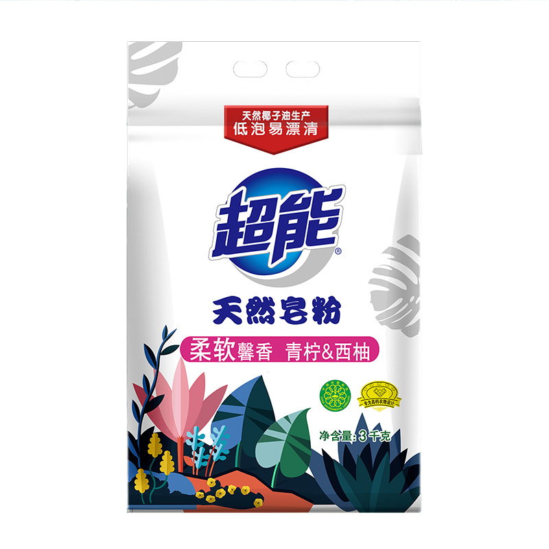 超能 天然皂粉/洗衣粉（馨香柔软）3kg 天然椰油 温和无刺激 硬水适用 低泡易漂节水