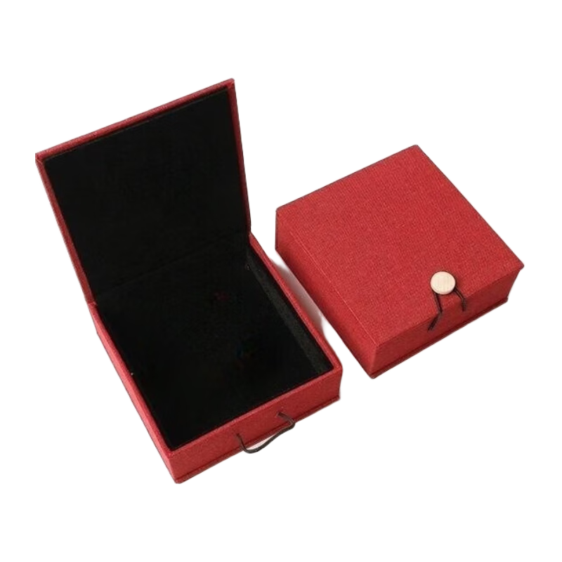 多吉米布藝飾品盒禮物盒戒指耳環(huán)手鐲項(xiàng)鏈包裝盒首飾盒飾品禮盒徽章盒 紅麻木扣飾品盒長(zhǎng)7*寬6*高4.5
