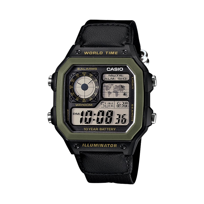 卡西歐（CASIO）復(fù)古小方塊學(xué)生休閑腕表 多功能戶外防水手表AE-1200WHB-1BVDF