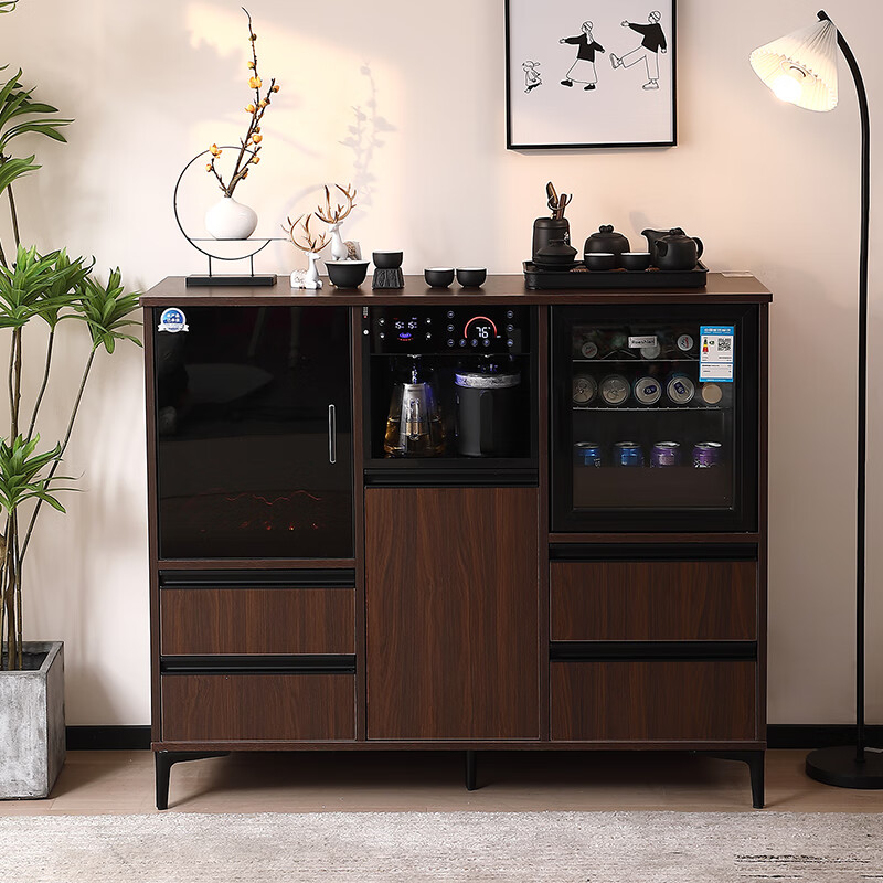 泽甜茶吧机2024新款办公室用冰箱茶叶冷藏冰吧饮水机家用餐边柜一体 咖啡色 即热制冷型