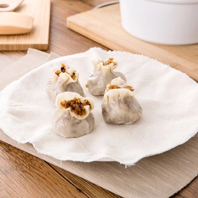 【精选】圆形包边不粘蒸笼布纱布蒸馒头包子蒸锅垫子蒸布16-50cm 【不粘】 26cm 5片装【+擀面杖1根】