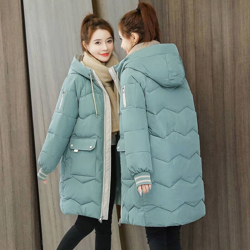 邦菲尔 羽绒棉服女中长款新款韩版学生宽松加厚棉衣棉袄冬季外套 紫色 2XL 建议140-155斤