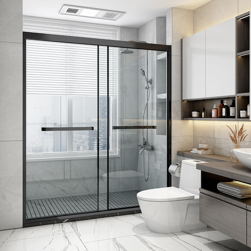 网红淋浴房隔断一字形玻璃门卫生间简易推拉浴屏浴室干湿分离家用 亮
