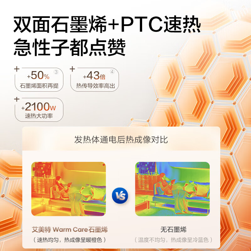 艾美特(AIRMATE) 取暖器家用立式暖风机速热电暖风智能定时电暖器遥控客厅卧室热风机烤火炉电暖气片 石墨烯速热+2100W智能遥控-HP21-R27