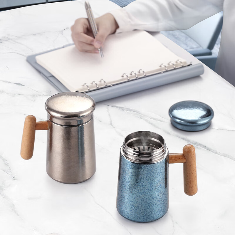 尚明（SAMADOYO）钛喝水杯家用钛茶杯纯钛防烫泡茶钛杯马克杯办公室带盖 炫目银400ml