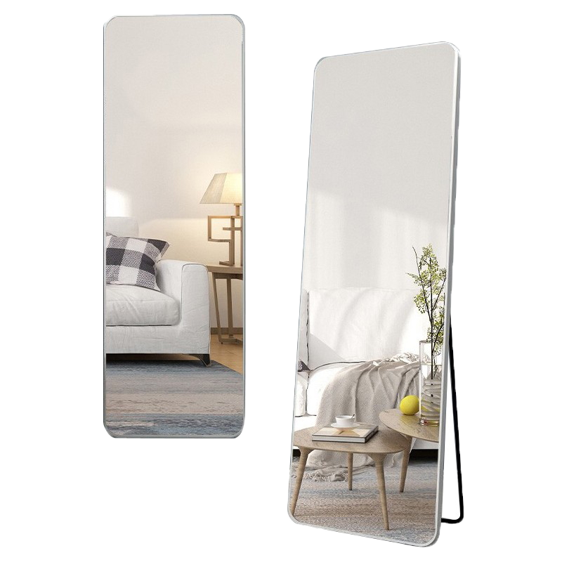 穿衣镜落地全身镜服装店挂墙贴墙试衣镜衣帽间卧室家用防爆立体玄关壁挂镜子铝合金圆角网红大镜子 优雅白 30*80cm【壁挂】