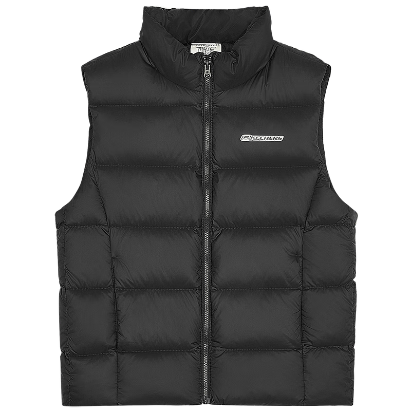 Skechers斯凱奇兒童輕薄羽絨秋冬季男女童外套羽絨馬甲L424K080/L425K029 碳黑/0018 140 cm