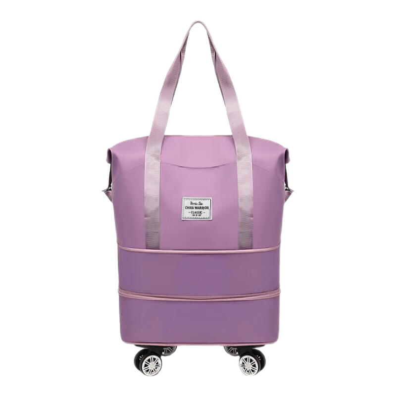 回力帶輪子行李袋女大容量可擴(kuò)展旅行包萬(wàn)向輪輕便折疊登機(jī)收納行李包 紫色【可拓展三層+送靜音萬(wàn)向輪可拆卸】 65L