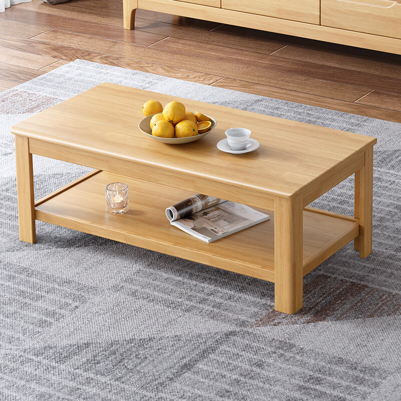 木尔雅全实木茶几电视柜客厅现代简约家用原木茶几带抽屉长方形小户型 全实木加厚100*50*45CM【四抽】胡桃色 【送货上门】自行安装