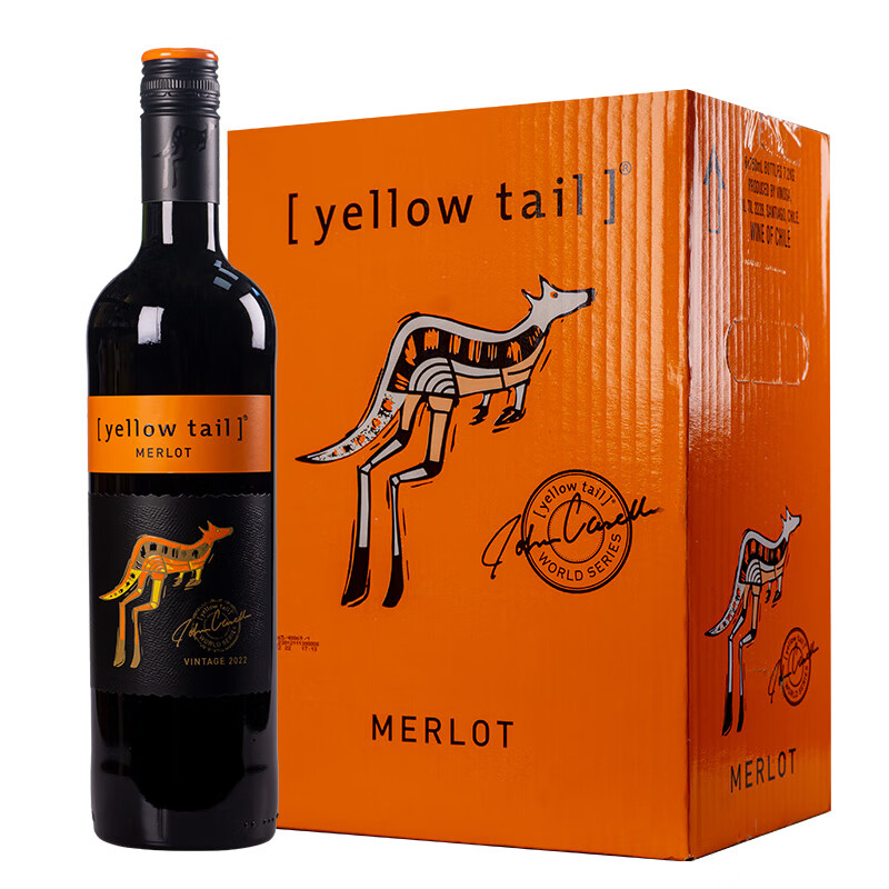 黄尾袋鼠（Yellow Tail）进口黄尾袋鼠葡萄酒红酒750ml世界系列多种口味可选原装正品行货 梅洛*6瓶/箱（半干型）