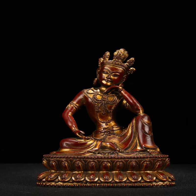 纯铜泥金自在观音造像尺寸高20宽14.5厚10cm1141克材质铜