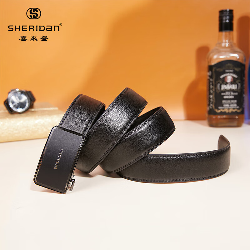 喜来登（SHERIDAN）新款 男士牛皮自动扣腰带 时尚商务裤带 生日礼物 礼盒装 SH521565S