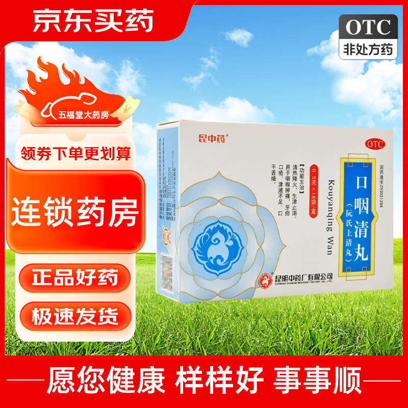 昆中药 口咽清丸 0.5g*16袋/盒 咽喉肿痛 1盒