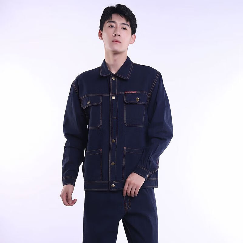sheng)秋牛仔工作服套装男工厂车间厂服工装加厚耐磨反光条劳保服定制