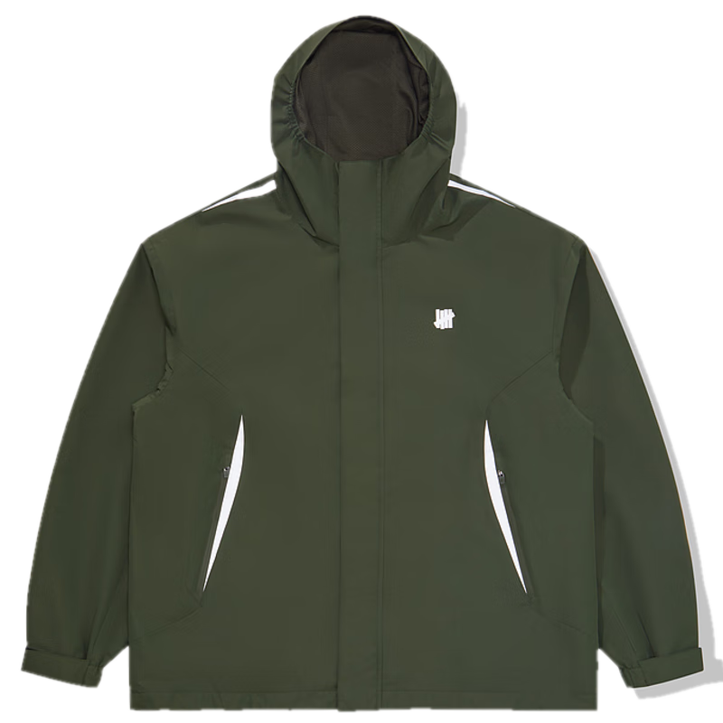 UNDEFEATED五条杠LOGO美式经典户外夹克新品徒步登山防泼水连帽夹克外套 橄榄绿 L