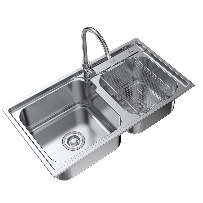 安华 水槽套餐304加厚不锈钢水槽厨房台下洗淘菜盆水斗洗碗池家用 an
