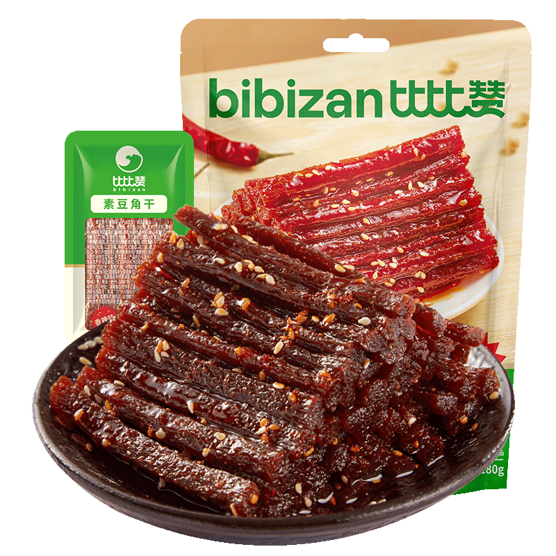 比比贊（BIBIZAN）素豆角干辣條香辣味180g經典素食即食小吃解饞獨立包裝休閑零食品