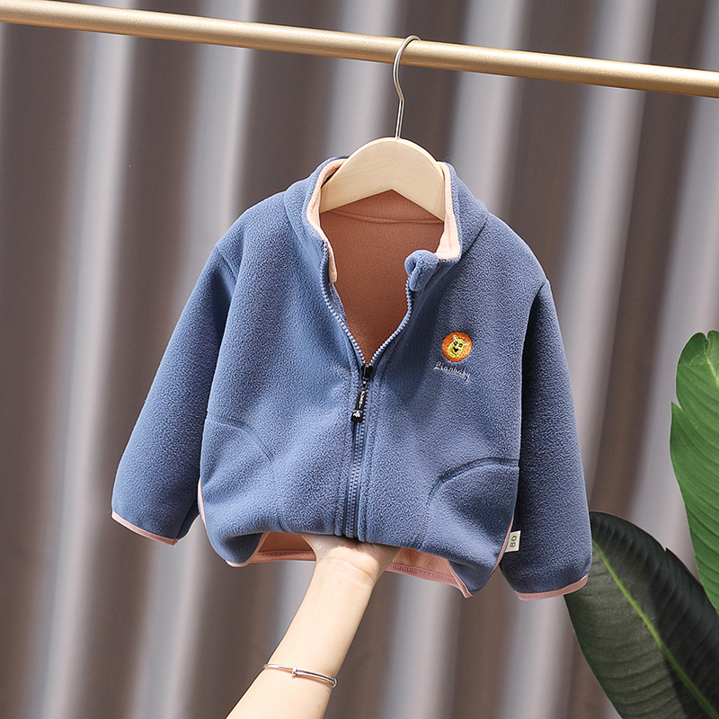 哈利城堡男童宝宝摇粒绒外套春秋装中小童儿童加厚外套洋气上衣三岁外套潮 灰色 120码