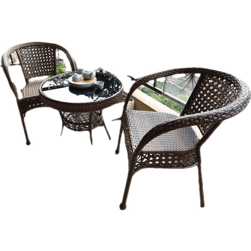 藤椅三件套组合休闲庭院网红腾滕椅子室外阳台小茶几藤编户外桌椅诺森博兰 升级2大椅+60黑玻璃(可储物)