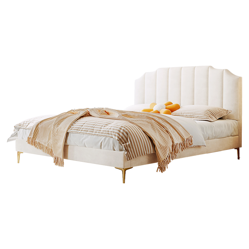 吉与 床 北欧轻奢科技绒布艺床奶油风双人实木高箱储物婚床女生现代简约主卧大床 科技绒布【标准版排骨架】 1500mm*2000mm  组装式架子床