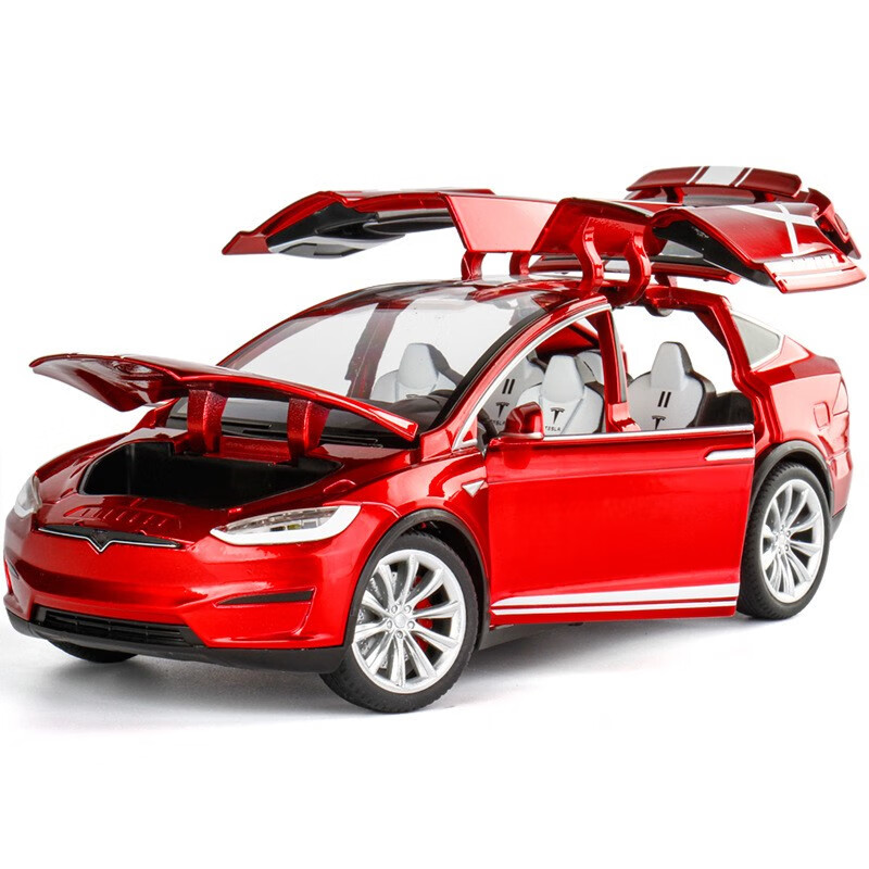 24 特斯拉model x合金汽车模型 开门声光回力转向联动玩具车 红色