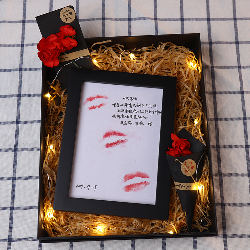 灏吉象好看的个性创意吻痕口红唇印相框情侣diy手工定制实木摆台件