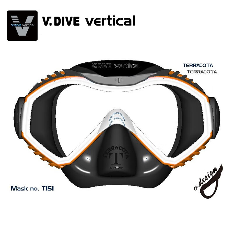 威帶夫潛水（V.DIVE Vertical） 大框大視野個(gè)性款潛水鏡 高階水肺深潛面鏡 浮潛三寶裝備 T151BO