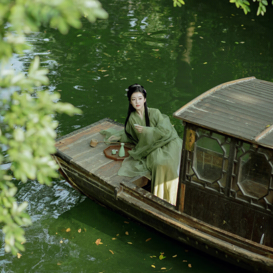 锦结思古装汉服成人女裾超仙网纱大袖衫绿色飘逸写真摄影服装束腰素雅