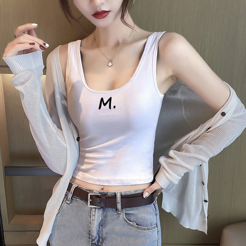 女夏季新款性感露脐内搭背心百搭运动外穿无袖遮副乳上衣 白色(m字母)