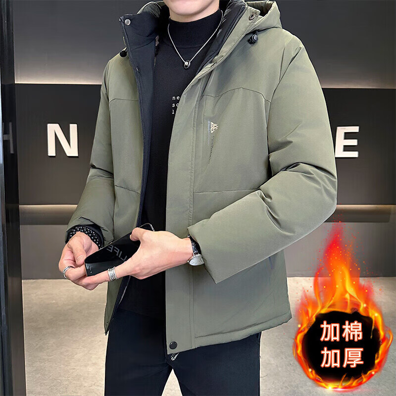 卡柏奇男士中青年户外中长款加厚棉服秋季新款休闲宽松休闲外套 卡其 XL