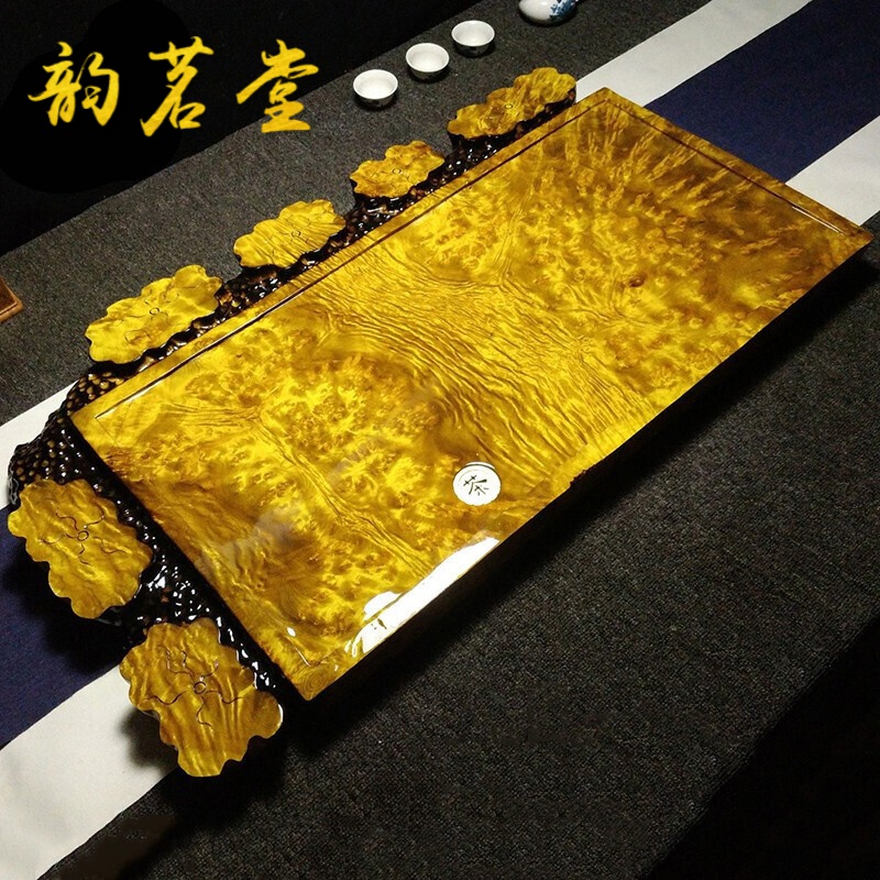 公司办公室会客厅大气泡茶台 80×45×5送朋友整块实木茶盘缅甸黄金樟