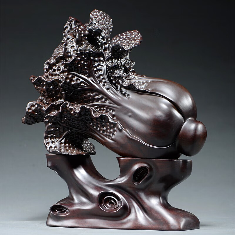 仙纵黑檀木雕白菜摆件客厅玄关装饰品家居店铺红木雕刻开业乔迁送礼品