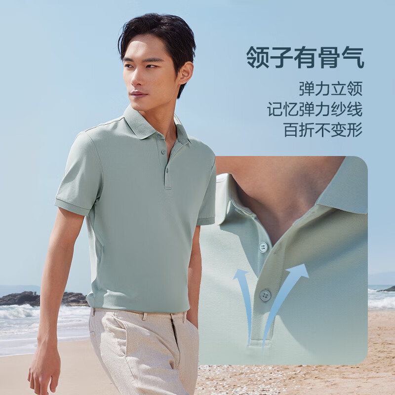 红豆短袖polo衫男【5A抗菌含桑蚕丝】弹力凉感翻领短袖男纯色男士polo A5陨石灰【净色领】 XL 180/96A (建议145-160斤)