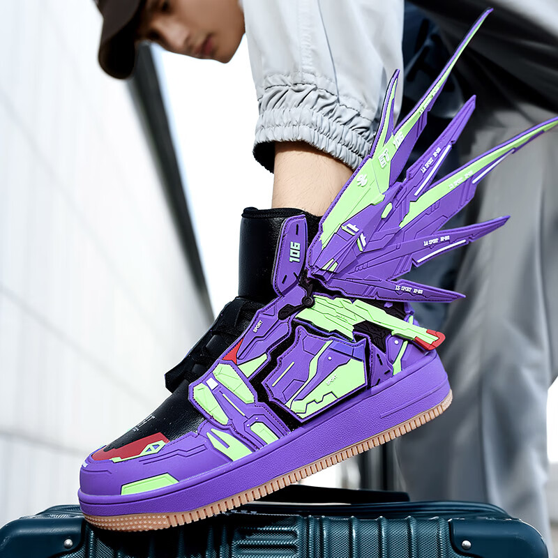 悟夕自由高达联名eva初号机青少年机甲鞋子莆田高帮板鞋大码男生潮鞋