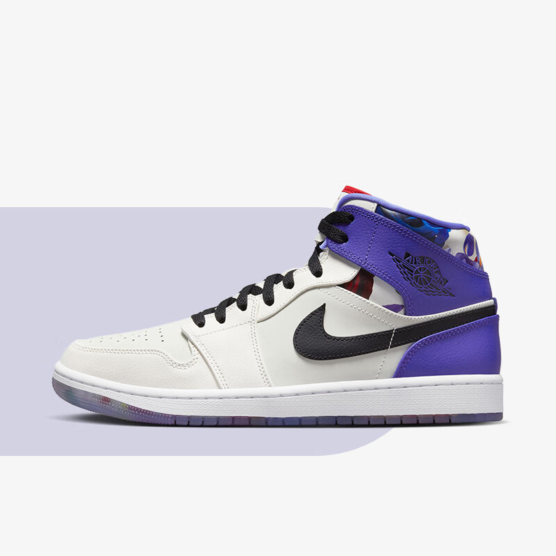 nike耐克air jordan 1 mid aj1白紫 情人节 男子中帮休闲板鞋 fd4330
