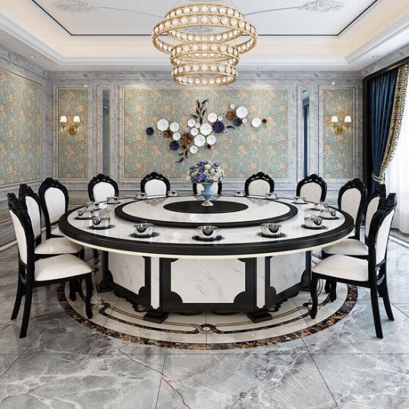 山头林村新中式宴会餐桌椅 新中式酒店电动餐桌大圆桌仿大理石饭店20